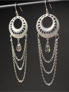 Tourmalinated Quartz Boho Chain Earrings
